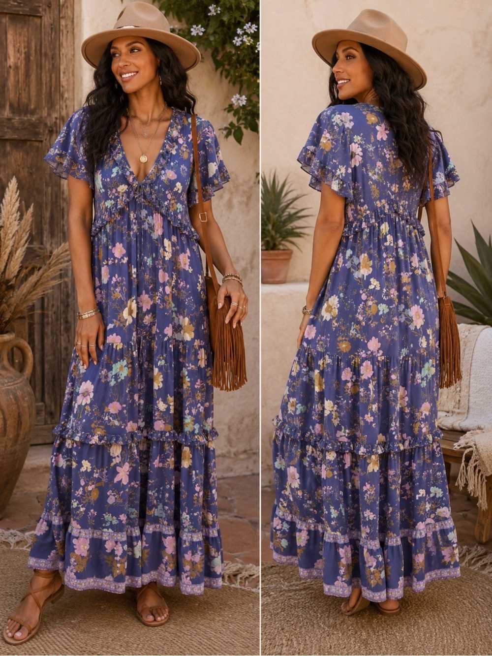 Spell & The Gypsy Collective Blue Skies Floral Boho Ruffle Maxi Dress XS
